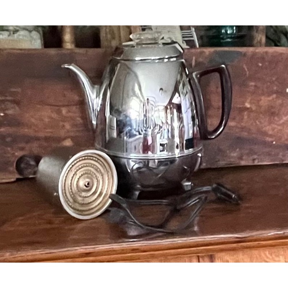VTG General Electric Stainless Coffee Percolator Electric Pot Brew Basket Cord